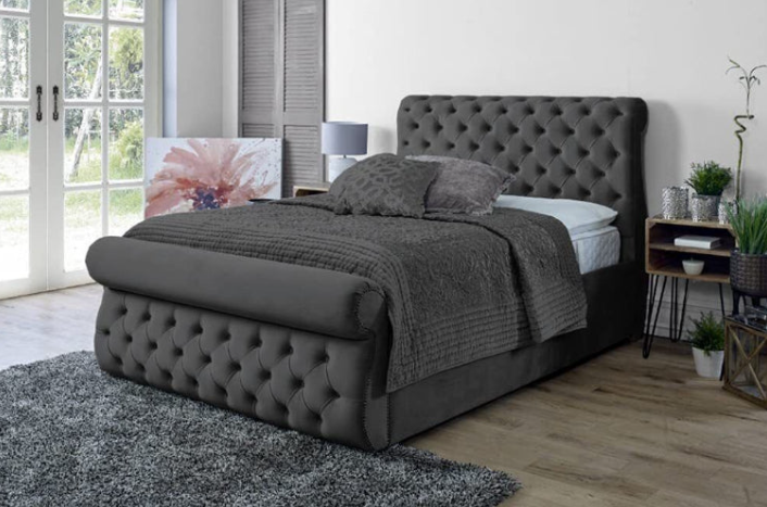 Bespoke Sleigh Bed Frame Gas Lift Storage Multi colour option