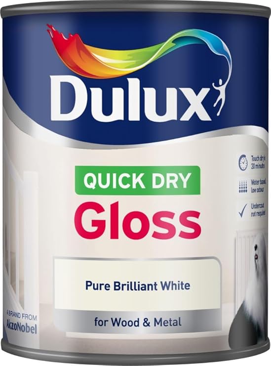 Dulux Quick Dry Gloss Paint For Wood And Metal - Pure Brilliant White 750 ml