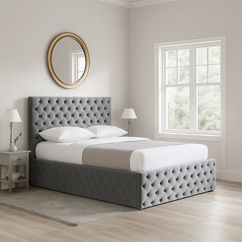 Bed with Velvet Fabric and Mattress