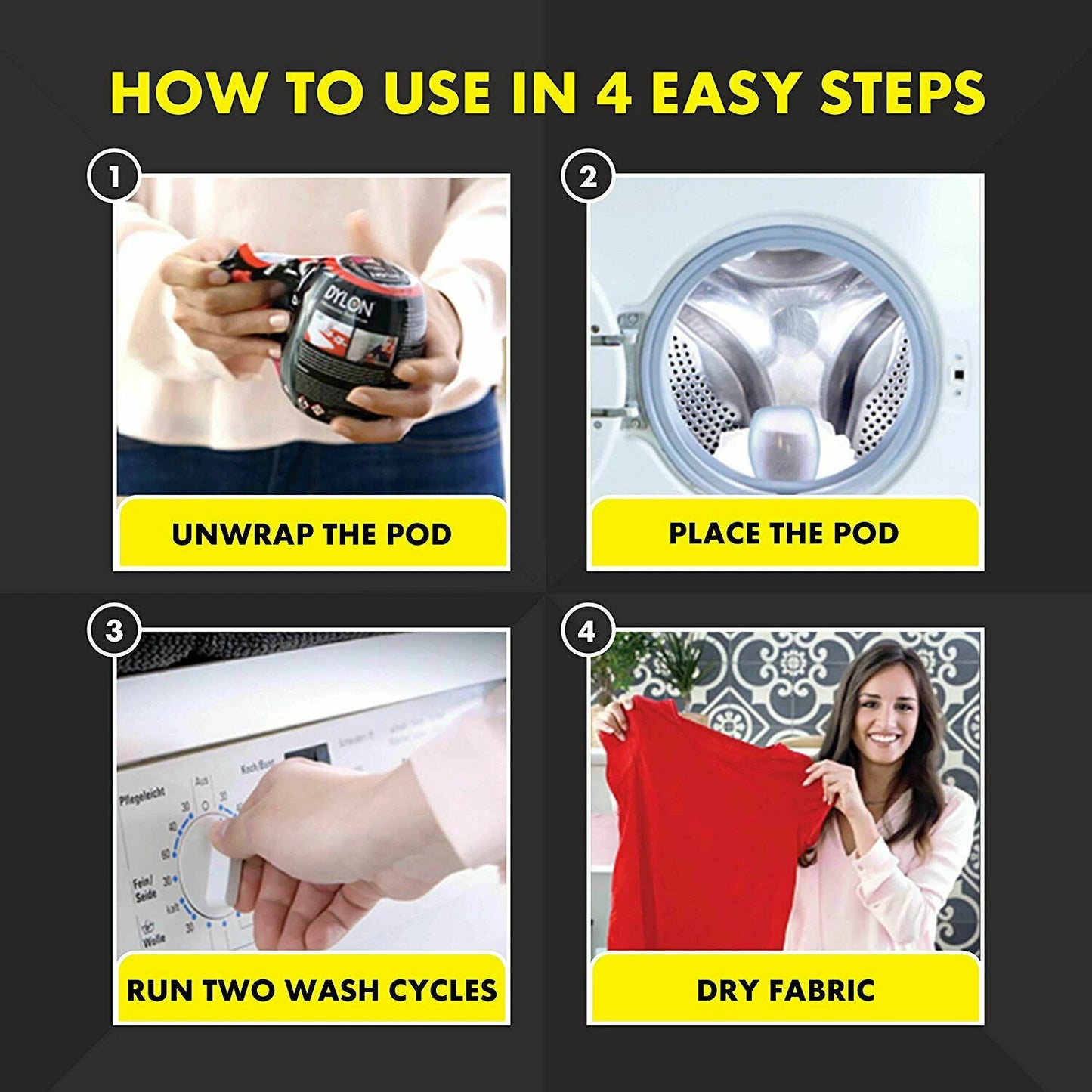 DYLON Washing Machine Fabric Dye Pod, Passion Pink, 3 Packs of 350g