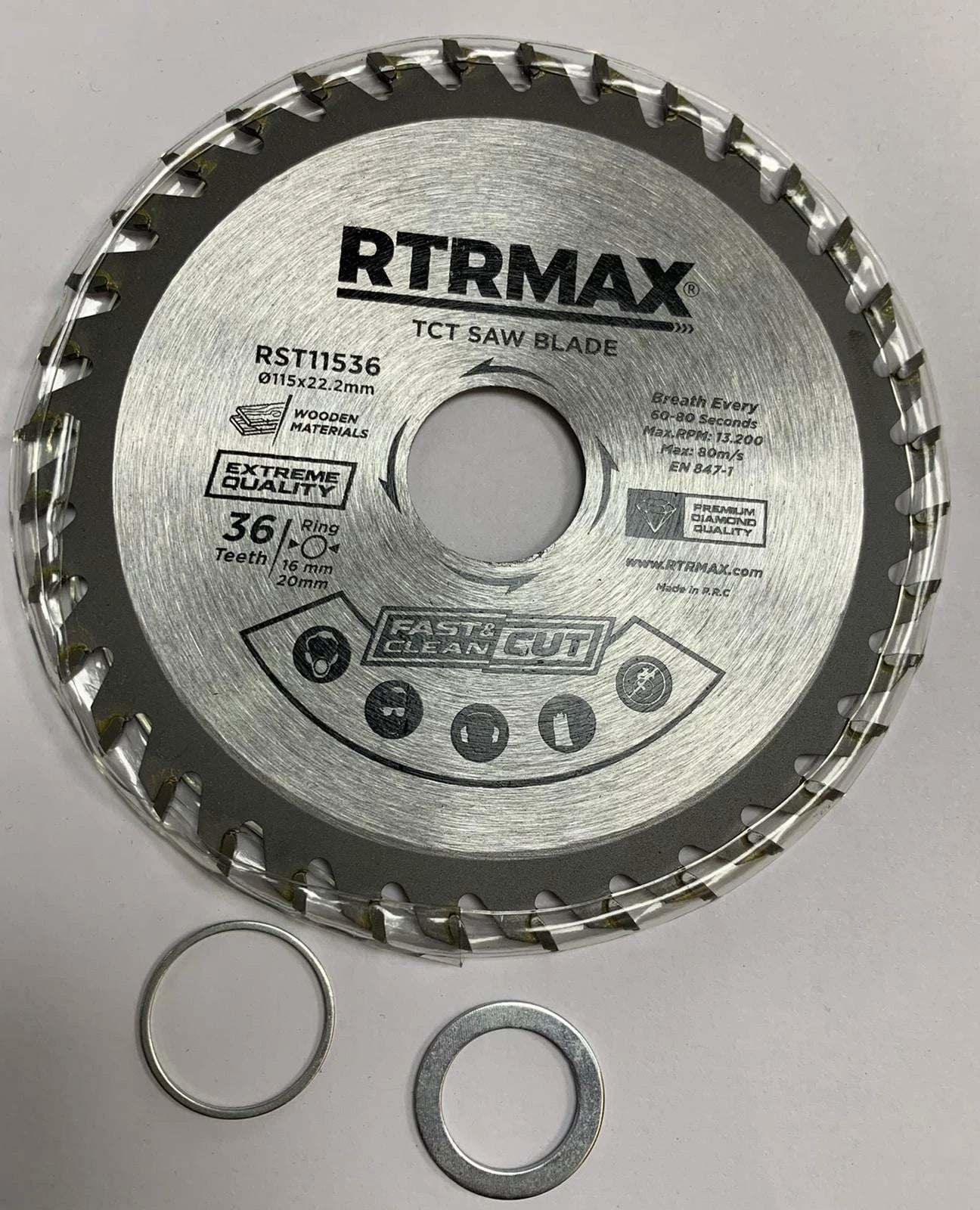 RTRMAX 115mm x 36TCT Saw Blade for Wood and Plastic 4.5'' Circular Saw Cutting Disc