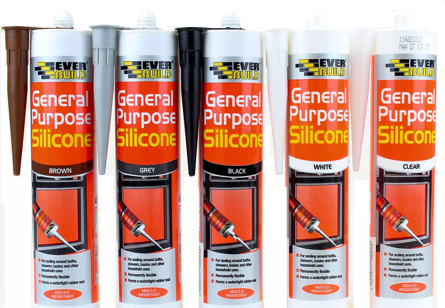 EverBuild General Purpose Silicone Sealant, Clear, White, Brown, Black & Grey