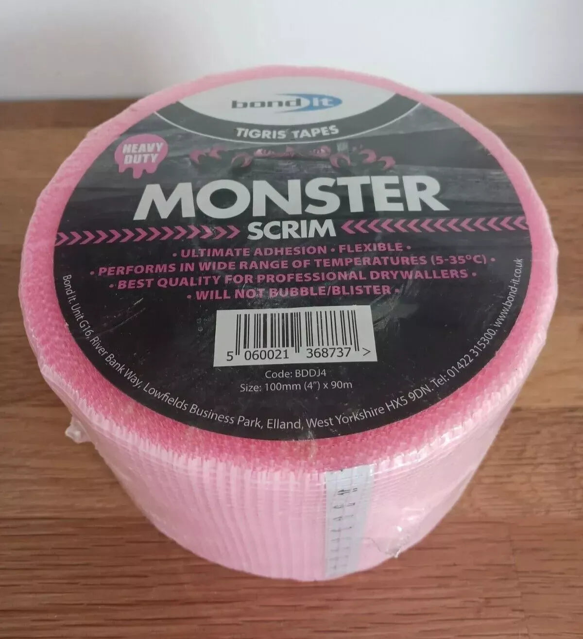 100MM x 90M Bond IT Self-Adhesive Drywall Plasterboard Scrim Tape Pink