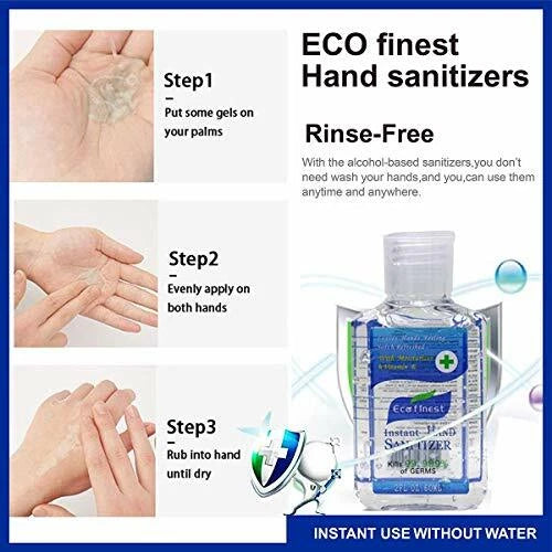 10x 60ml Eco Finest 75% Alcohol Hand Sanitiser Gel – Kills 99.9% Bacteria