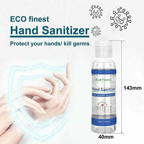 3x 118ml Eco Finest 75% Alcohol Hand Sanitiser Gel Kills 99.9% of Bacteria