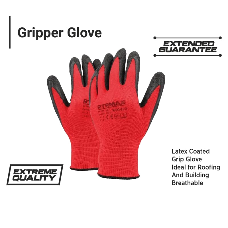 RTRMAX Latex Coated Safety Grip Work Gloves - Men's Gardening Pair of 12