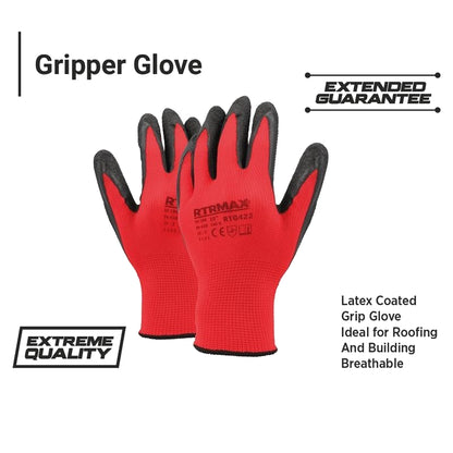 RTRMAX Latex Coated Safety Grip Work Gloves - Men's Gardening Pair of 12