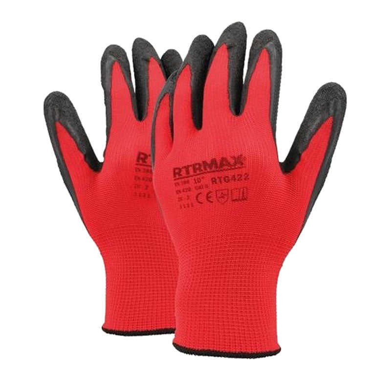 RTRMAX Latex Coated Safety Grip Work Gloves - Men's Gardening Pair of 12