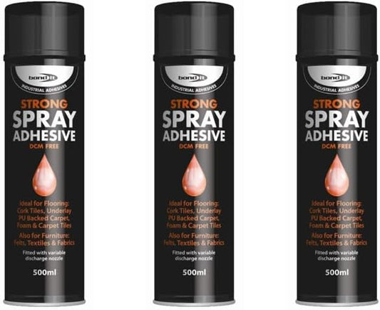 (3 Tins) 500ml Bond it spray Contact adhesive Super Strong carpet tiles underlay spray glue