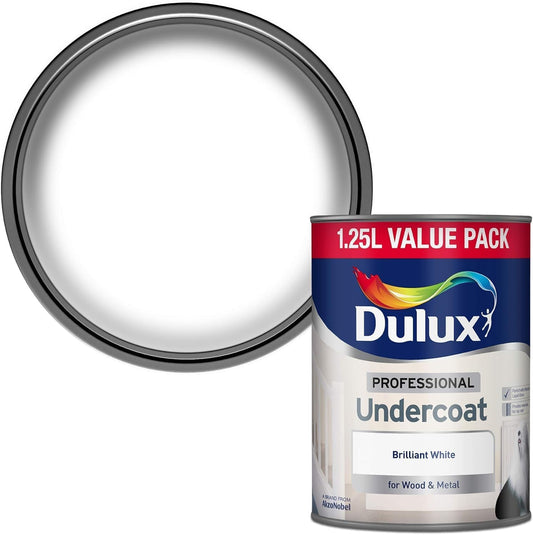 Dulux Professional Undercoat Paint 1.25L Brilliant White One Coat Formula Exterior Interior Wood Metal Surfaces Quick Drying Low Odour