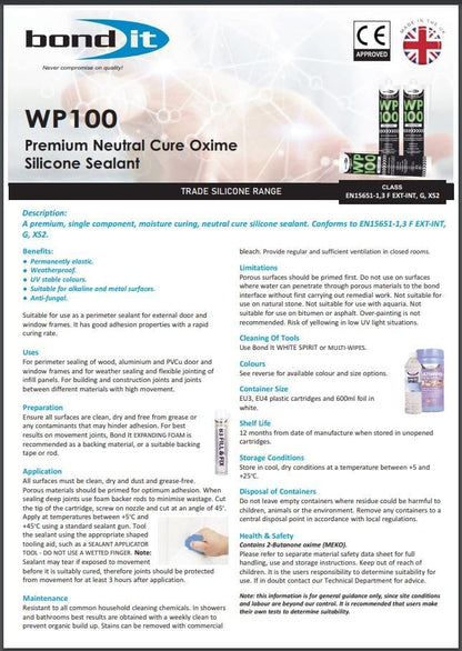 Bond IT WP100 Silicone Sealant Seal Rapid Cure Mastic External Door Windows White 300ml Bath Shower Basin Window Frames Quick Drying (Translucent)