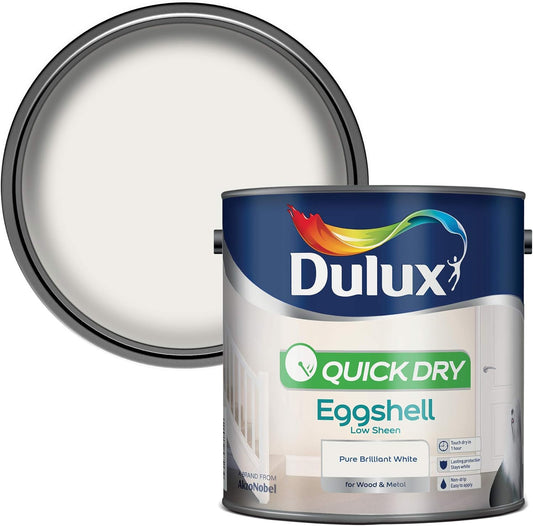 Dulux Quick Dry Eggshell Paint For Wood And Metal - Pure Brilliant White 2. 5 Litres