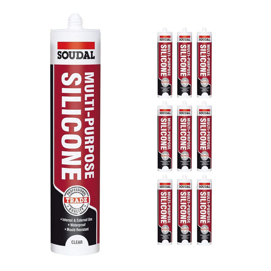 Clear Soudal Trade Silicone Multi Purpose Construction Sealant Acetoxy with Fungicide