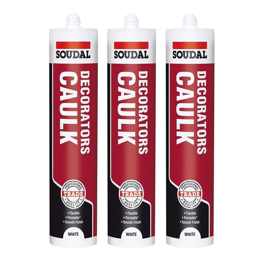 Soudal Decorators Caulk White Gap Filler Acrylic Silcone Sealant Adhesive Interior Decorating - Pack of 3