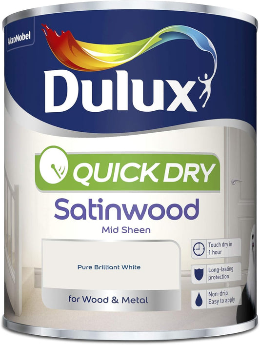 Dulux Quick Dry Satinwood Paint For Wood And Metal - Pure Brilliant White 750 ml