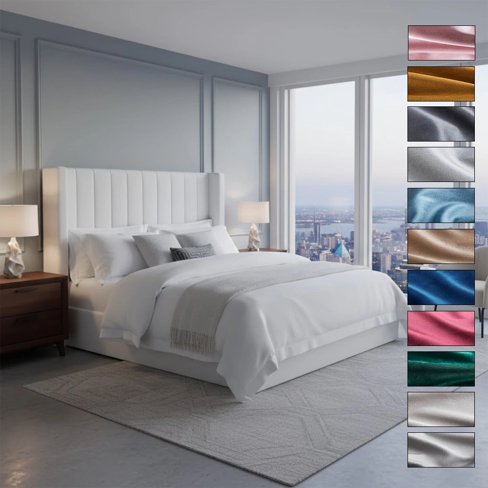 Boucle wing line bed Teddy Fabric Bed Frame Storage Option – Everest Diy