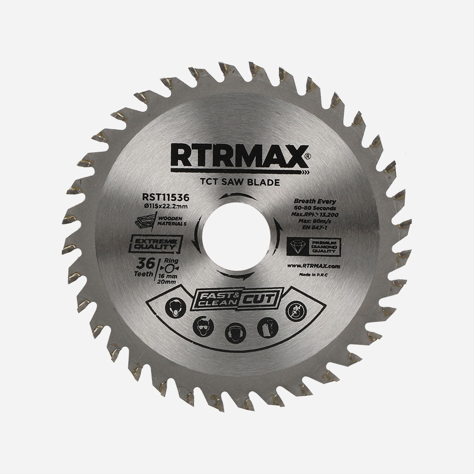 RTRMAX 115mm x 36TCT Saw Blade for Wood and Plastic 4.5'' Circular Saw Cutting Disc