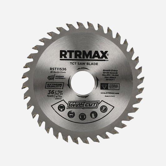 RTRMAX 115mm x 36TCT Saw Blade for Wood and Plastic 4.5'' Circular Saw Cutting Disc