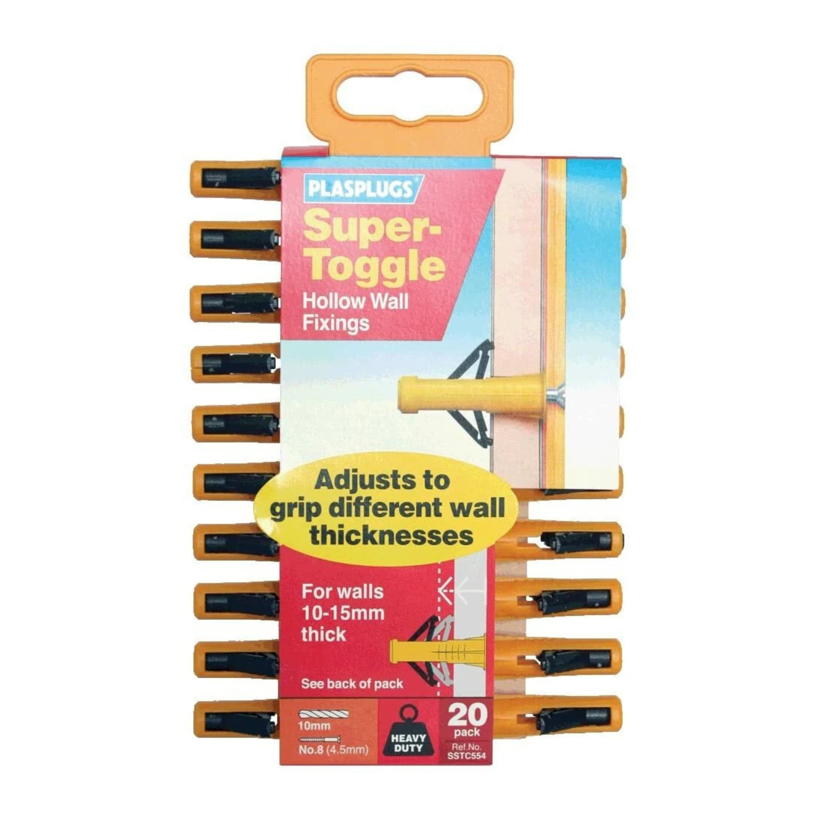 Plasplugs SSTC554 Super Toggle Plasterboard Plugs Hollow Wall Fixings - 20 Plugs