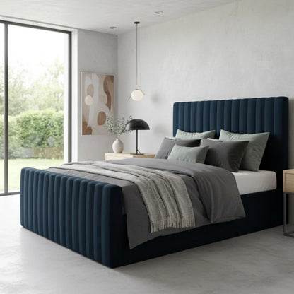 blue bed and mattress narrow line