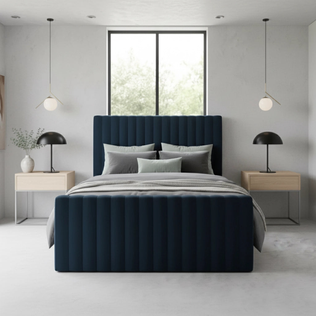 blue bed and mattress nerrow line