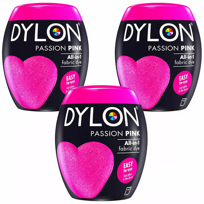 DYLON Washing Machine Fabric Dye Pod, Passion Pink, 3 Packs of 350g
