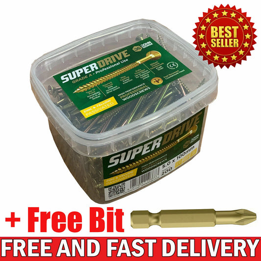 Super Drive Screw Tub 5.0x100mm Free Bit Professional Wood Screws