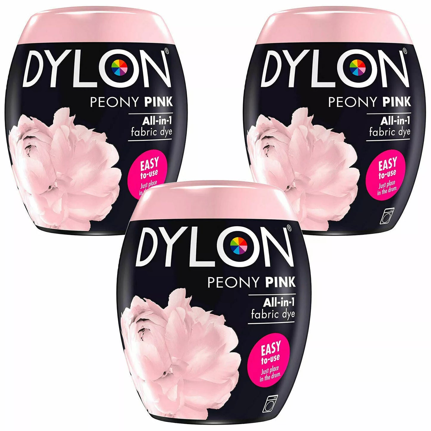 DYLON Washing Machine Fabric Dye Pod, Peony Pink, 3 Packs of 350g
