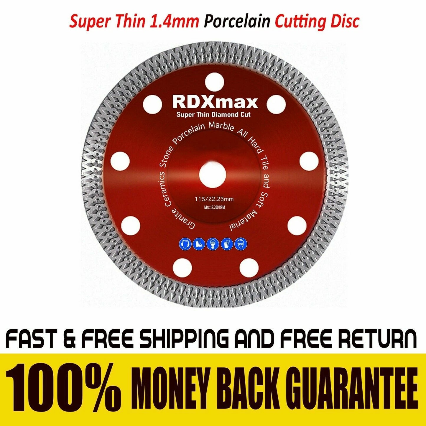 115mm 4.5" Angle Grinder Disc Thin Diamond Dry Cutting Disc Porcelain Tile Turbo
