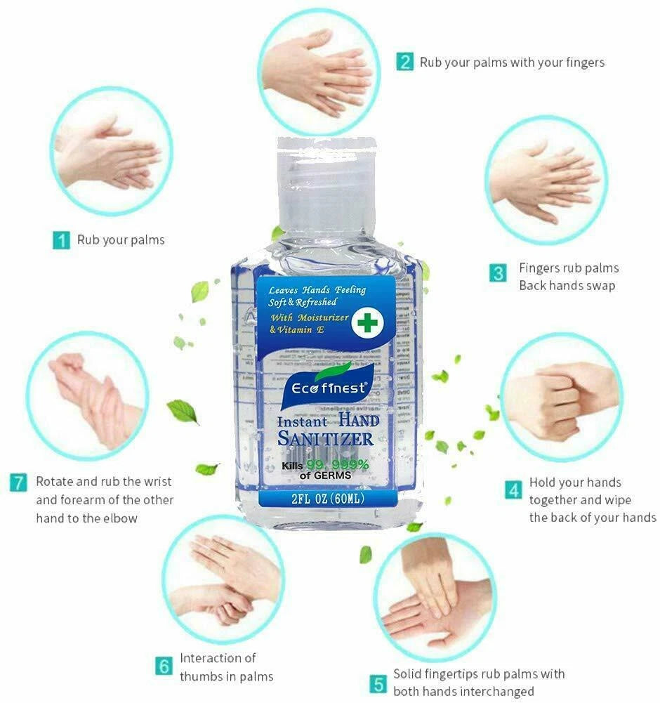 10x 60ml Eco Finest 75% Alcohol Hand Sanitiser Gel – Kills 99.9% Bacteria