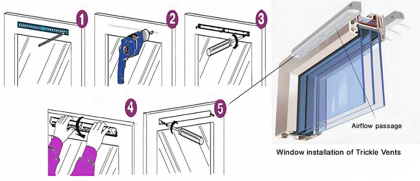 264mm EA2200 White MJ2000 Trickle Slot Vent for uPVC Wood Prevents Condensation