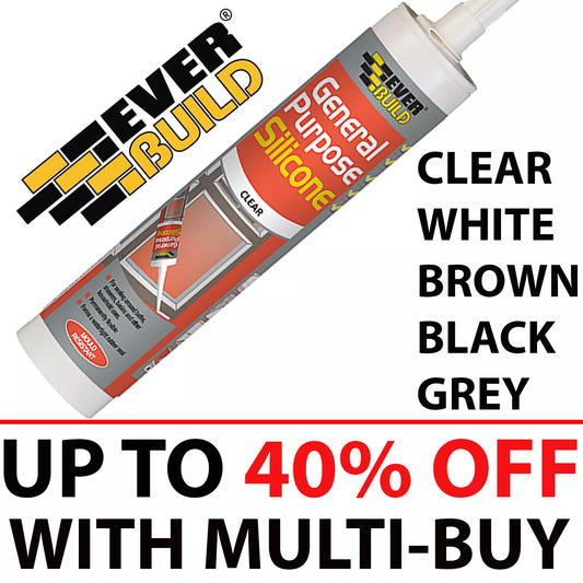 EverBuild General Purpose Silicone Sealant, Clear, White, Brown, Black & Grey