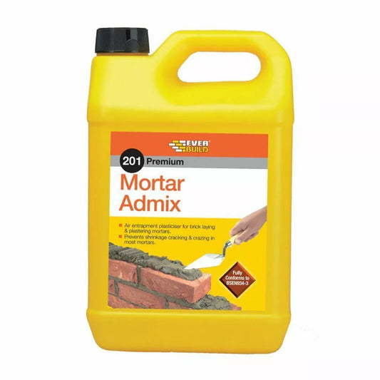 EVERBUILD 201 MORTAR ADMIX PLASTICISER DIY BUILDING STOPS CRACKING 5 LT