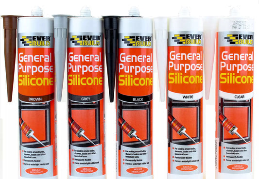 Pack of 25 - EverBuild General Purpose Silicone Sealant | Clear, Brown, Black & Grey