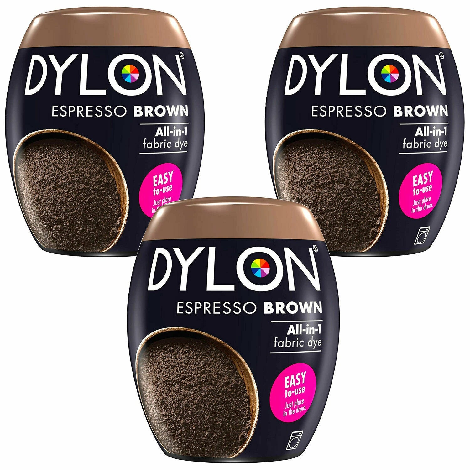 DYLON Washing Machine Fabric Dye Pod, Espresso Brown – 3 x 350g Packs