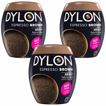 DYLON Washing Machine Fabric Dye Pod, Espresso Brown – 3 x 350g Packs