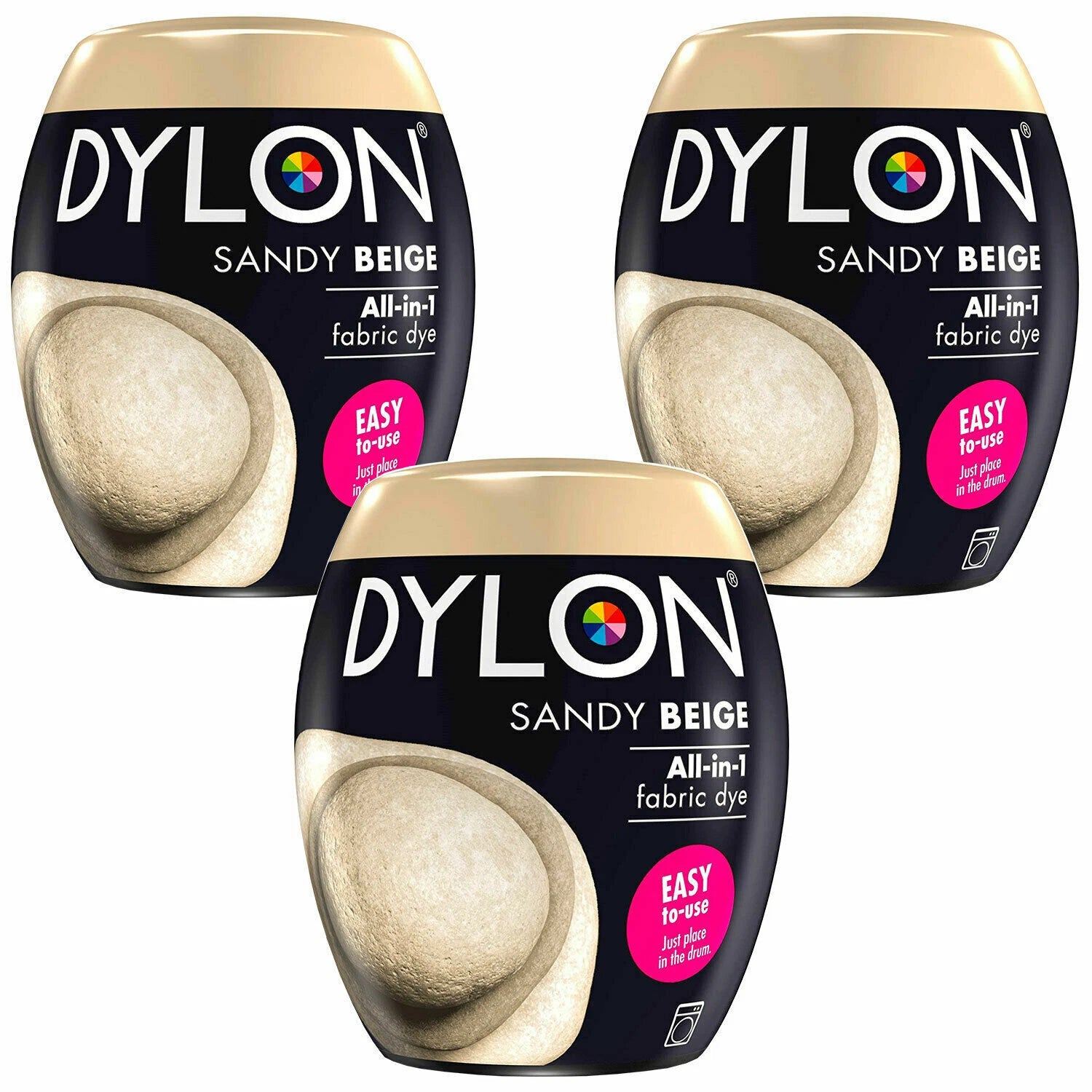 DYLON Washing Machine Fabric Dye Pod, Sandy Beige - 3 x 350g Packs