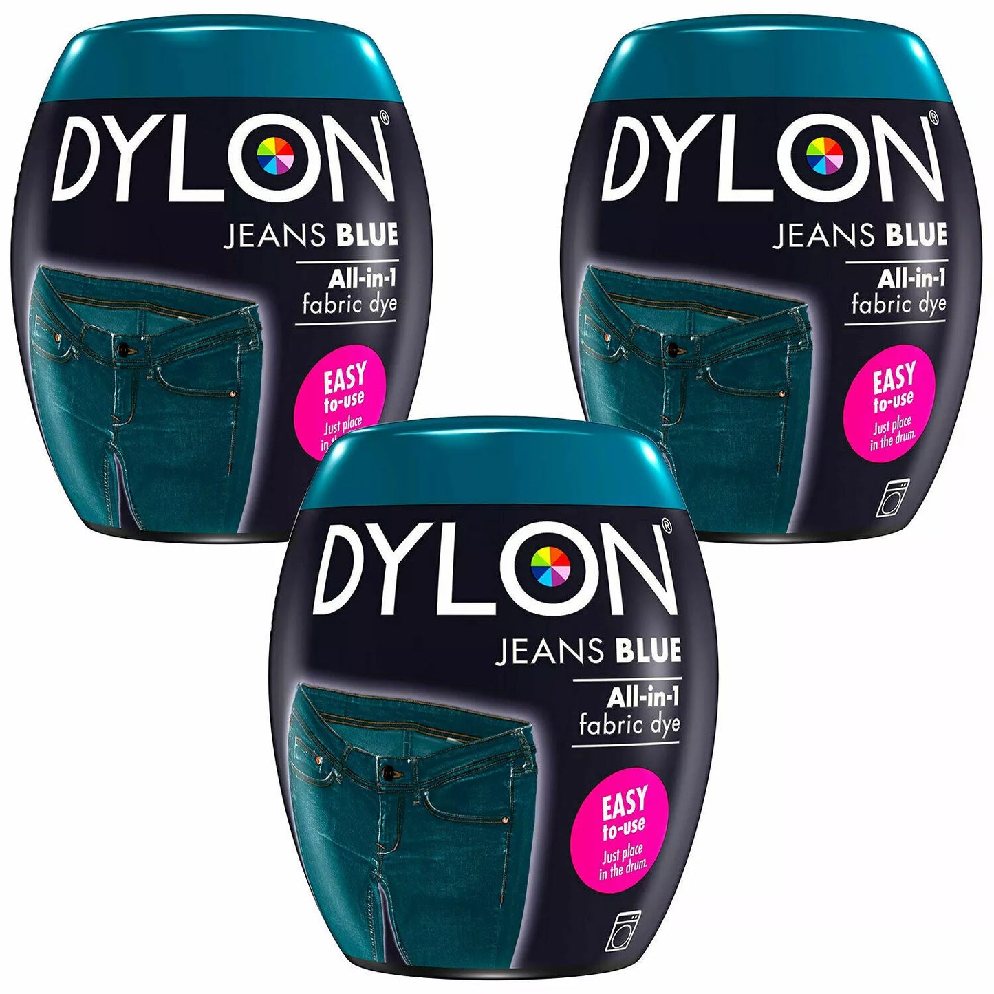 DYLON Washing Machine Fabric Dye Pod, Jeans Blue – 3 x 350g Packs