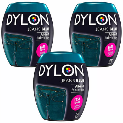 DYLON Washing Machine Fabric Dye Pod, Jeans Blue – 3 x 350g Packs