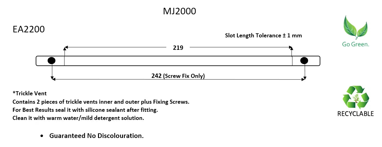 264mm EA2200 White MJ2000 Trickle Slot Vent for uPVC Wood Prevents Condensation