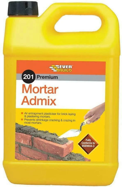 EVERBUILD 201 MORTAR ADMIX PLASTICISER DIY BUILDING STOPS CRACKING 5 LT