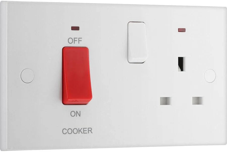 Cooker control Socket, with LED Power Indicators white moulded - Square Edge