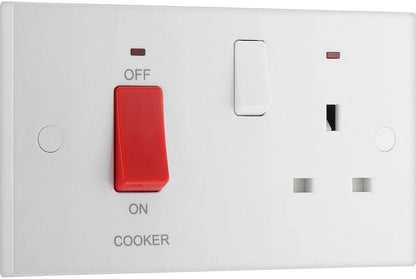 Cooker control Socket, with LED Power Indicators white moulded - Square Edge