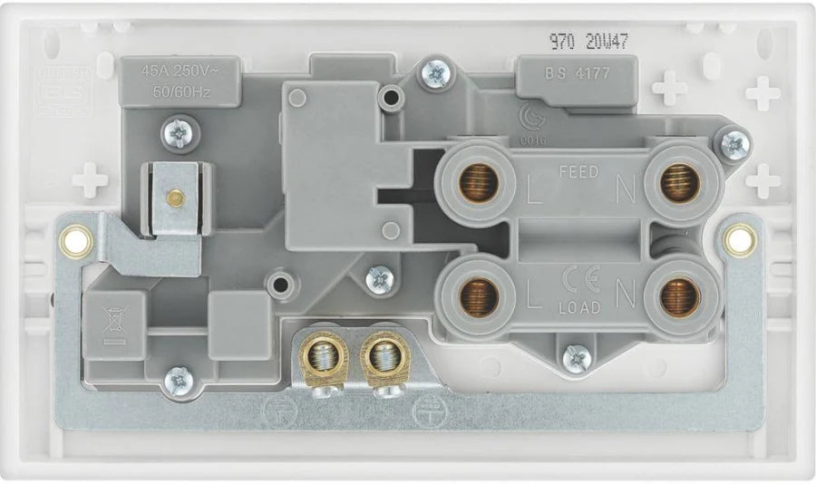 Cooker control Socket, with LED Power Indicators white moulded - Square Edge